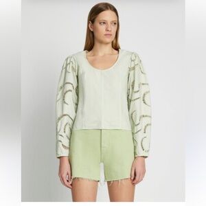 7 FOR ALL MANKIND BALLOON SLEEVE EYELET TOP IN SEAFOAM‎ NWT
